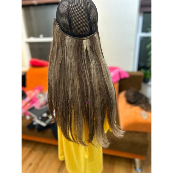Halo couture hair extensions halo wire 16” color 4/27 medium brown w highlights main image 6